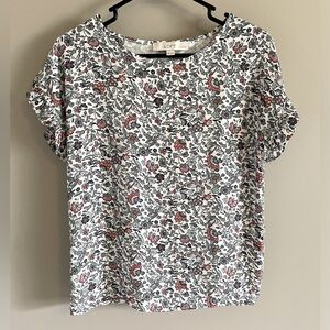 Loft - Petite XS Flutter Sleeved Mixed Material Top